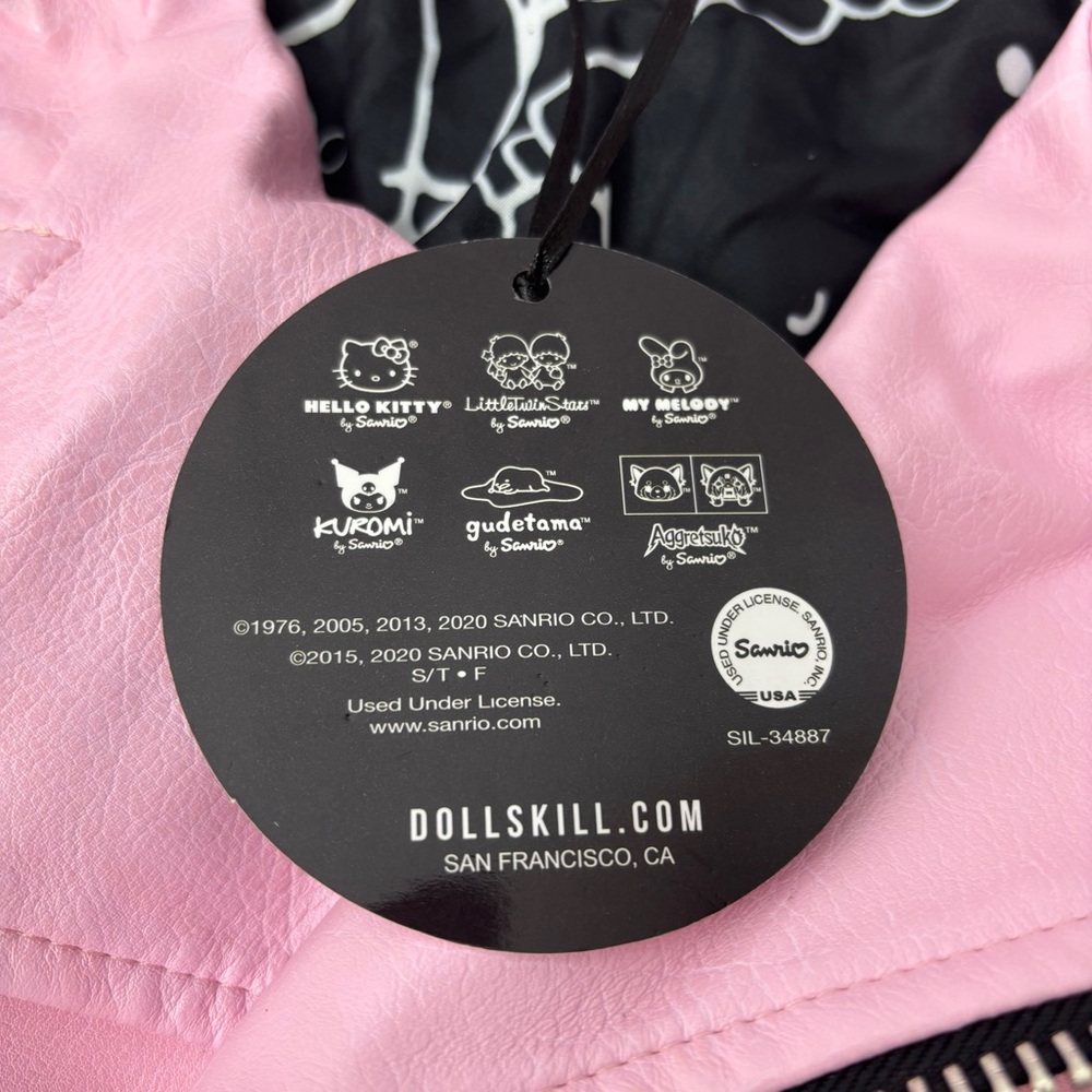 Dolls Kill X Hello Kitty Faux Leather Moto Jacket Spikes Full Lined Size L - Picture 7 of 15